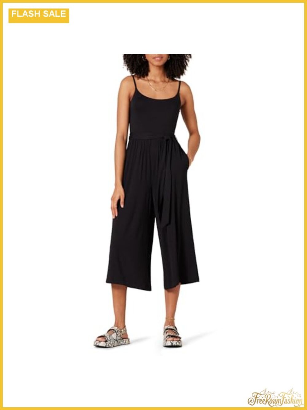 Women's Jersey Cami Cropped Wide Leg Jumpsuit with Adjustable Straps